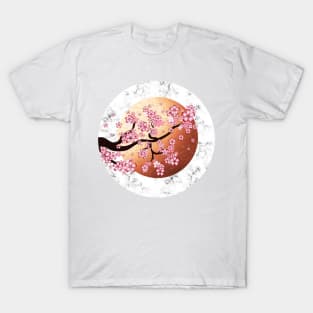 Blooming Sakura Branch on rose gold sun T-Shirt